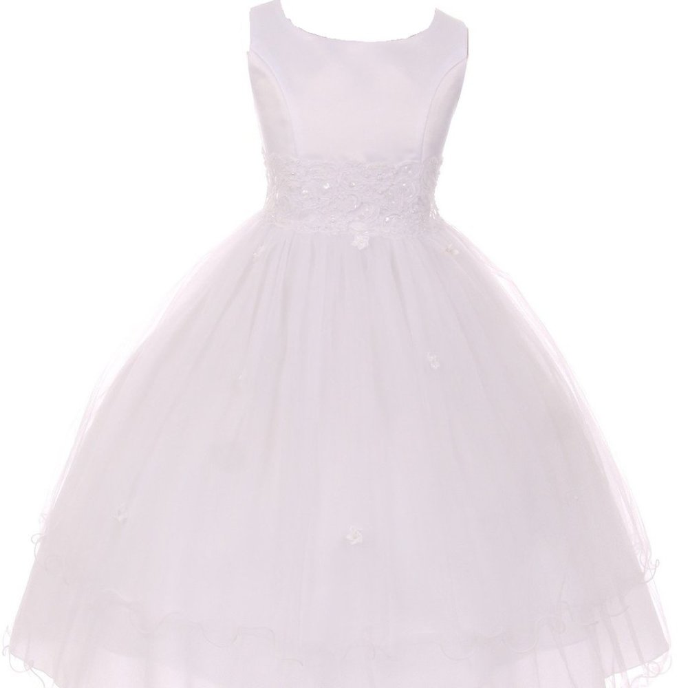 New Sleeveless Lace Tulle Holy First Communion Wedding Easter Flower Girl Dress